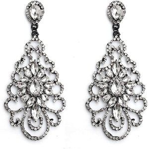 Wedding Teardrop Dangle Earrings Crystal Rhinestone Beaded Chandelier Earrings